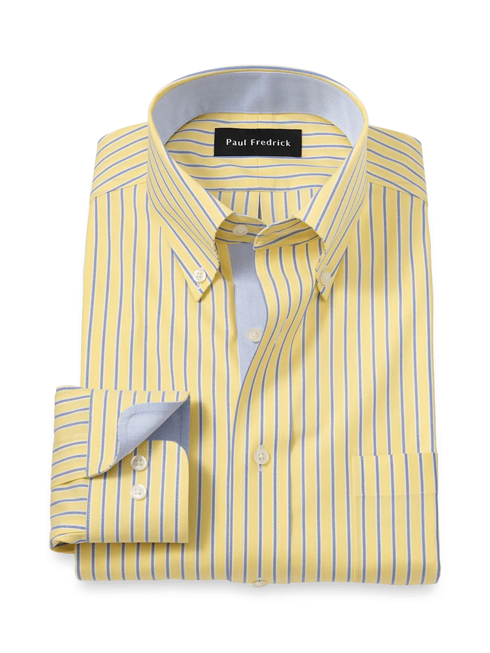 Comfort Stretch Non-Iron Stripe Dress Shirt With Contrast Trim - Yellow