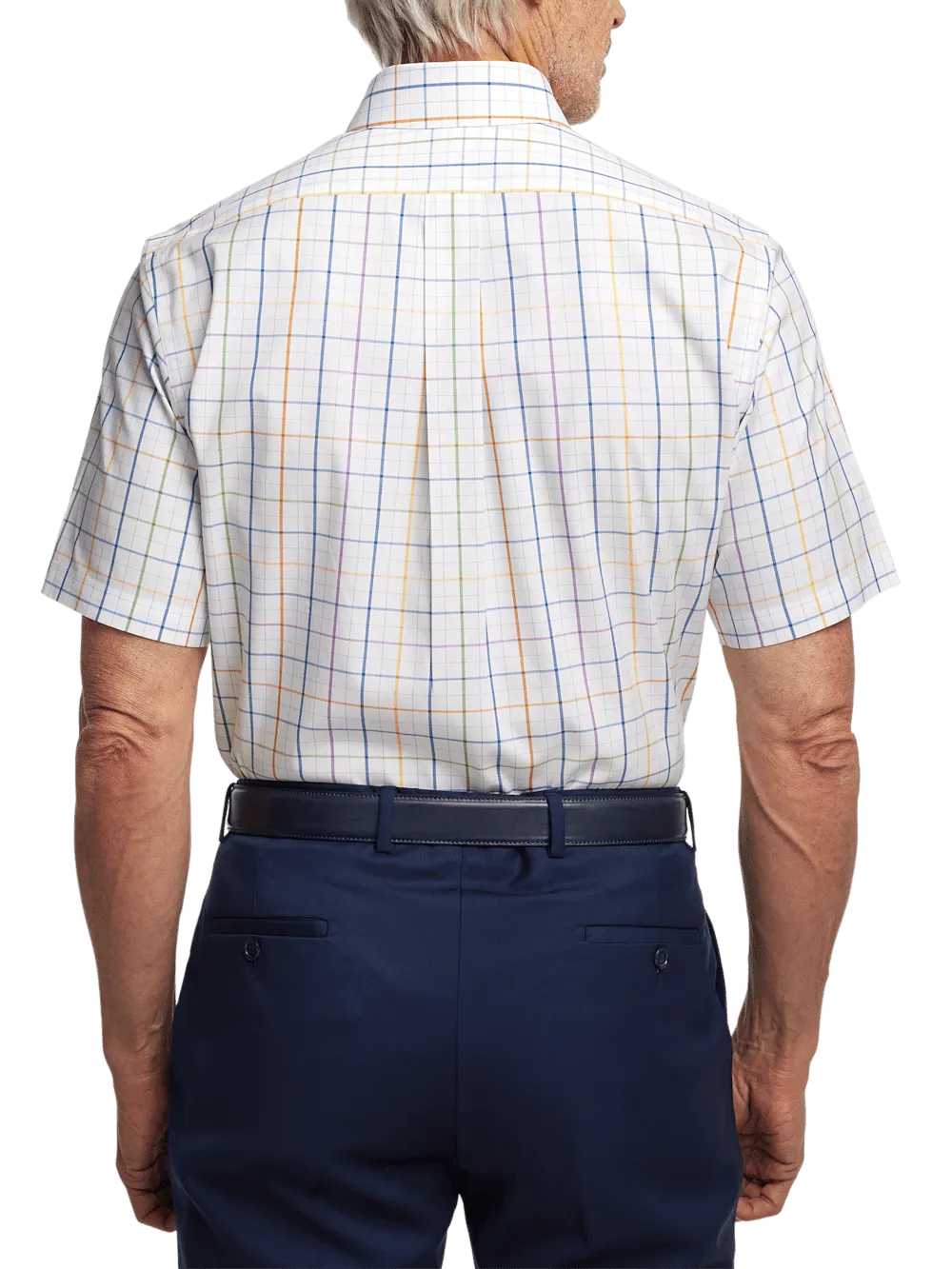 Comfort Stretch Non-Iron Tattersall Dress Shirt With Contrast Trim - Multi