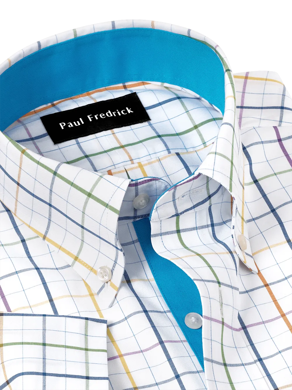 Comfort Stretch Non-Iron Tattersall Dress Shirt With Contrast Trim - Multi