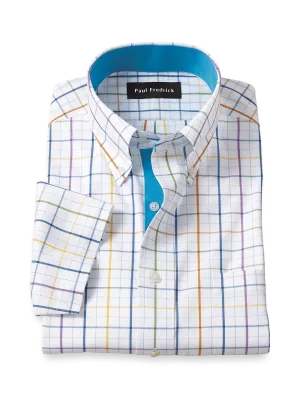 Comfort Stretch Non-Iron Tattersall Dress Shirt With Contrast Trim - Multi