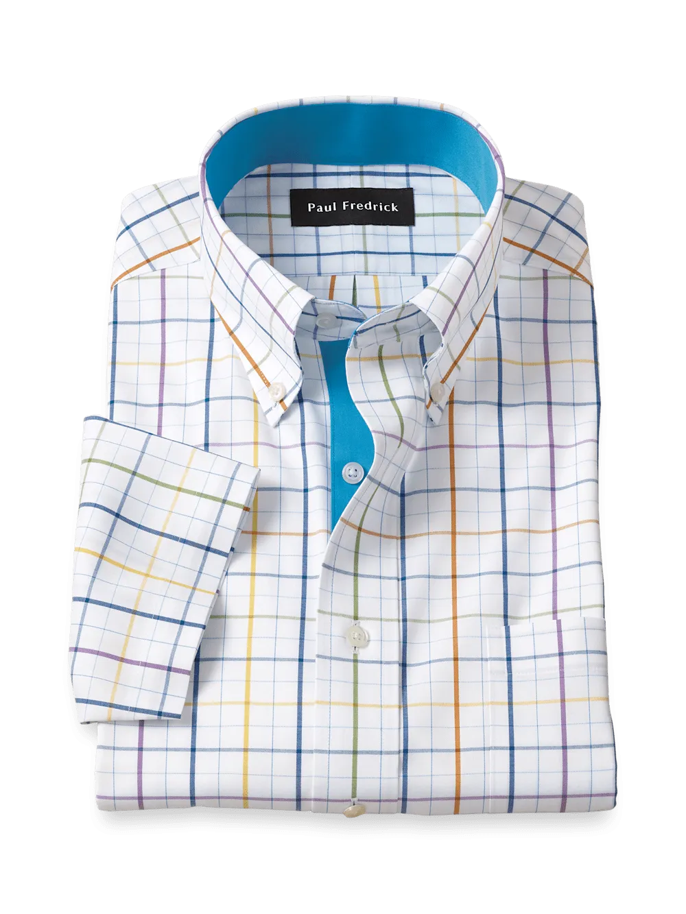 Comfort Stretch Non-Iron Tattersall Dress Shirt With Contrast Trim - Multi