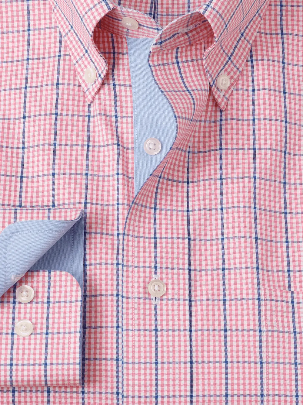 Comfort Stretch Non-Iron Windowpane Dress Shirt With Contrast Trim - Pink/blue