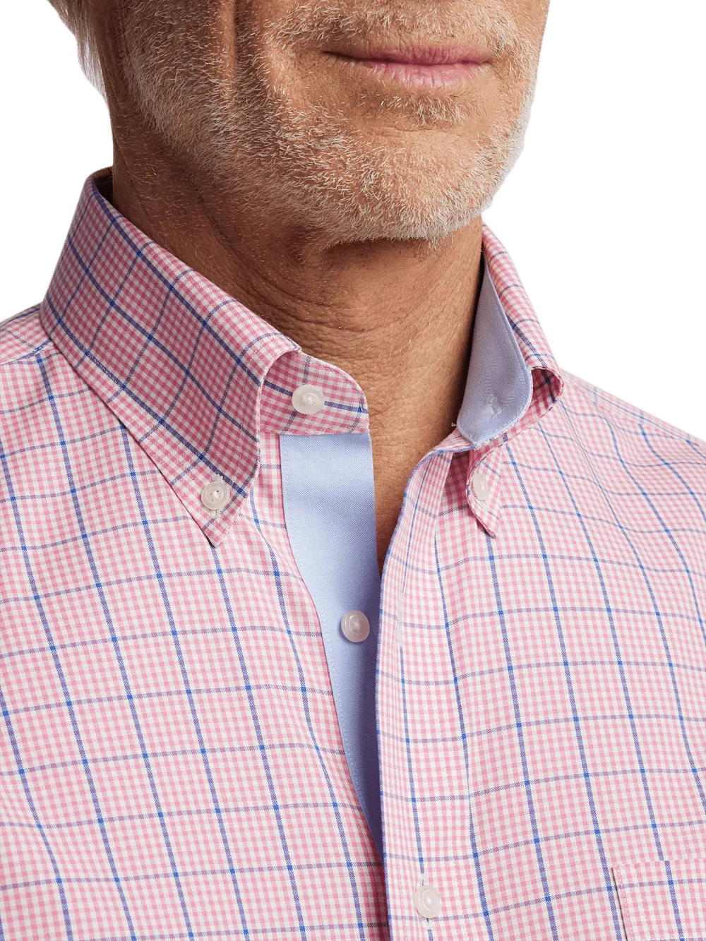Comfort Stretch Non-Iron Windowpane Dress Shirt With Contrast Trim - Pink/blue