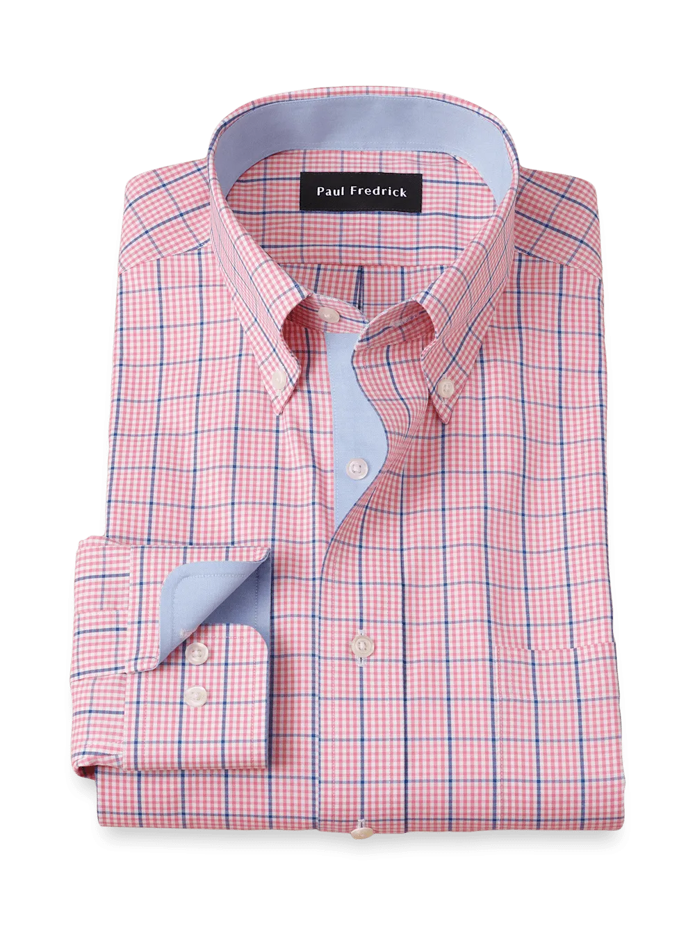 Comfort Stretch Non-Iron Windowpane Dress Shirt With Contrast Trim - Pink/blue