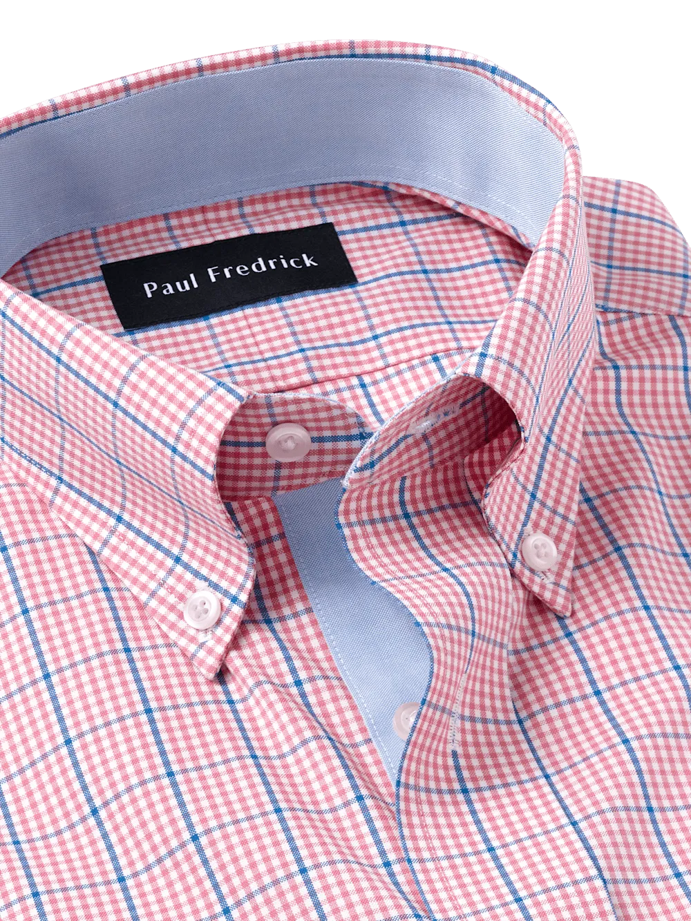 Comfort Stretch Non-Iron Windowpane Dress Shirt With Contrast Trim - Pink/blue