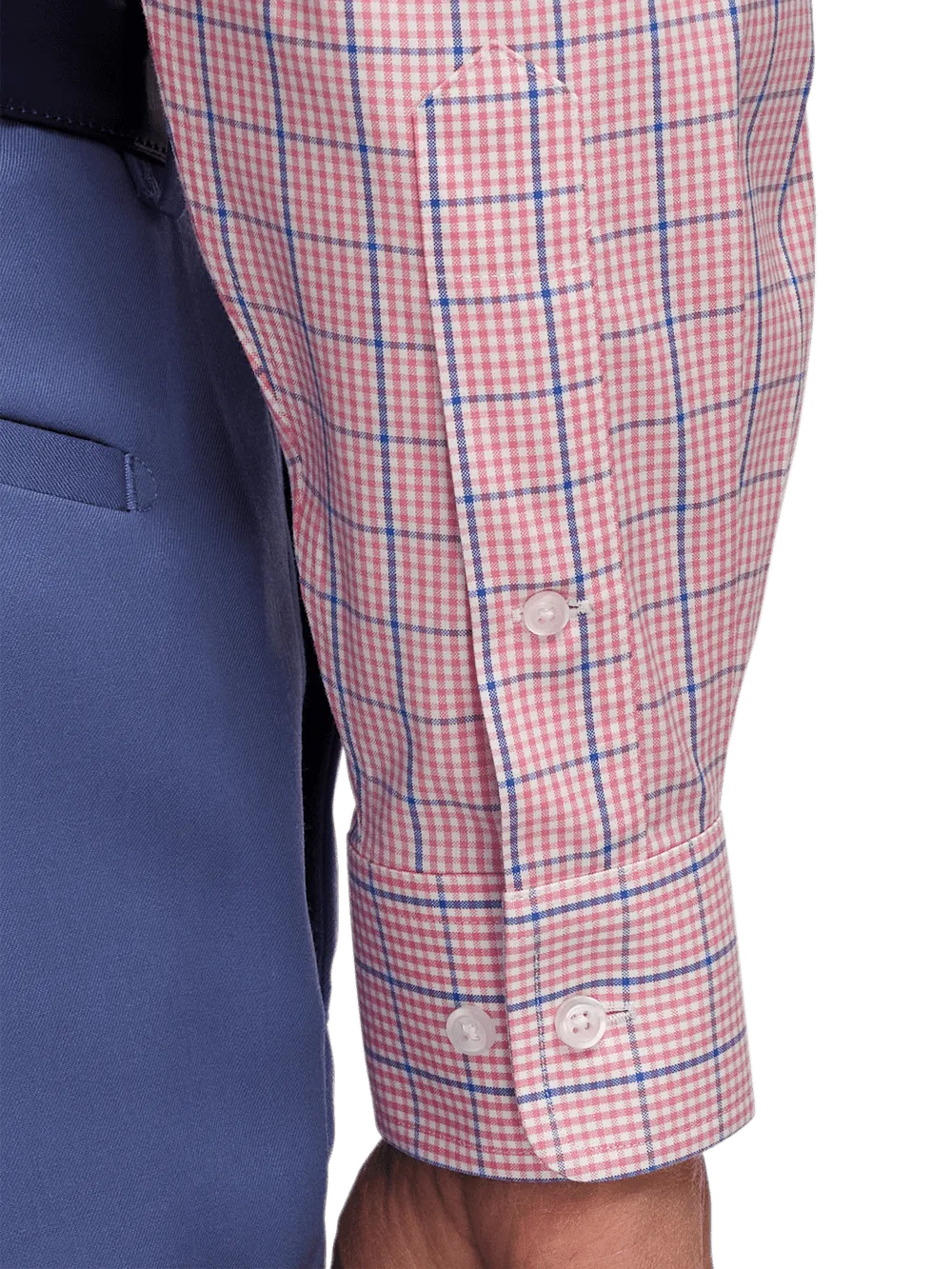 Comfort Stretch Non-Iron Windowpane Dress Shirt With Contrast Trim - Pink/blue
