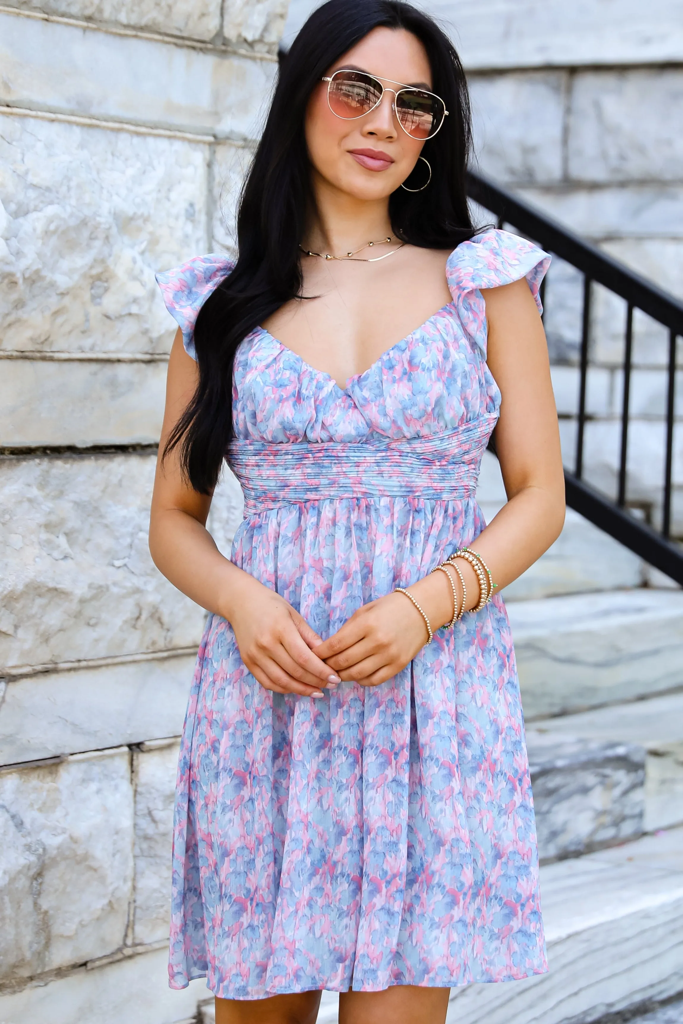 Confidently Charismatic Blue Floral Mini Dress