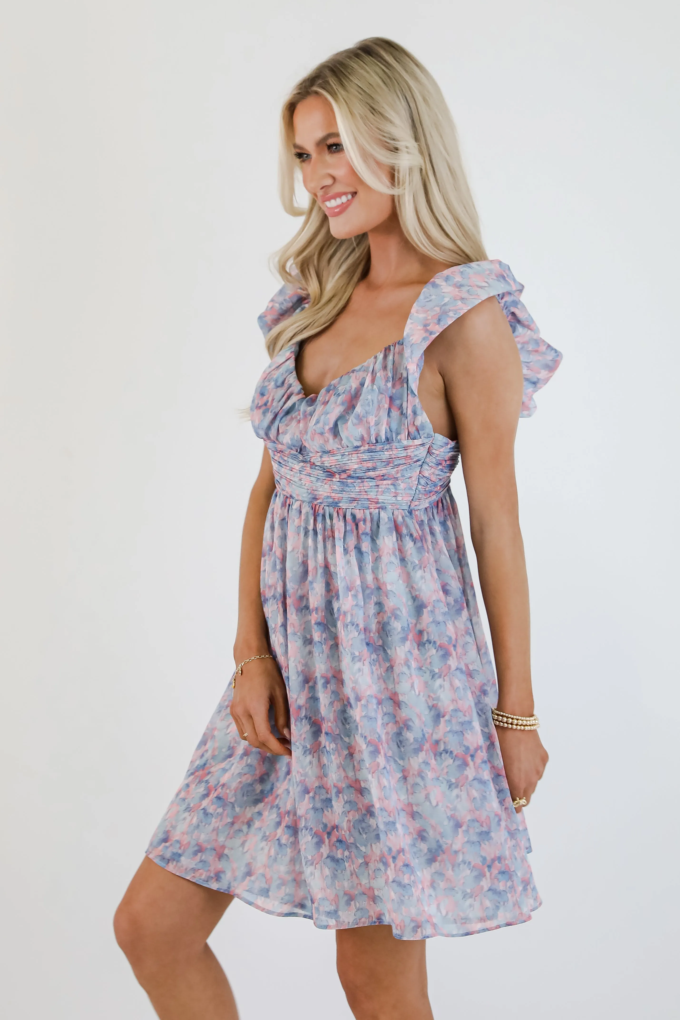 Confidently Charismatic Blue Floral Mini Dress