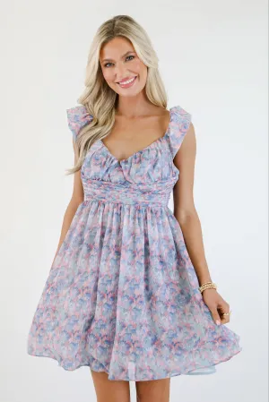 Confidently Charismatic Blue Floral Mini Dress