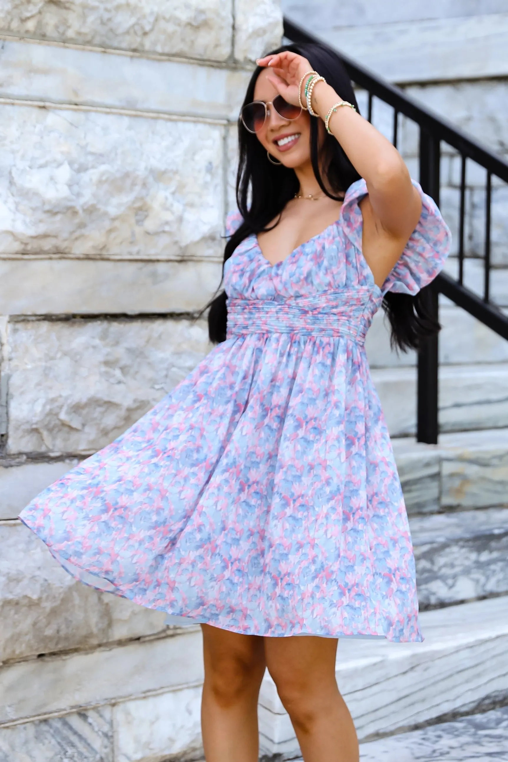 Confidently Charismatic Blue Floral Mini Dress