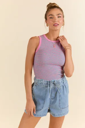 Core Values Pink and Green Ribbed Stripe High Neck Tank