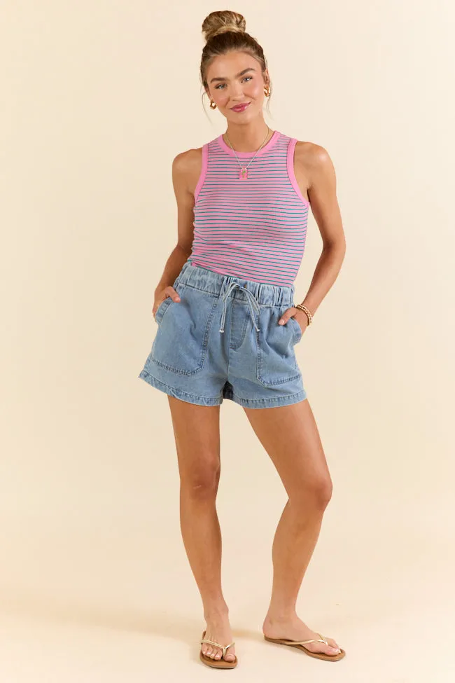 Core Values Pink and Green Ribbed Stripe High Neck Tank