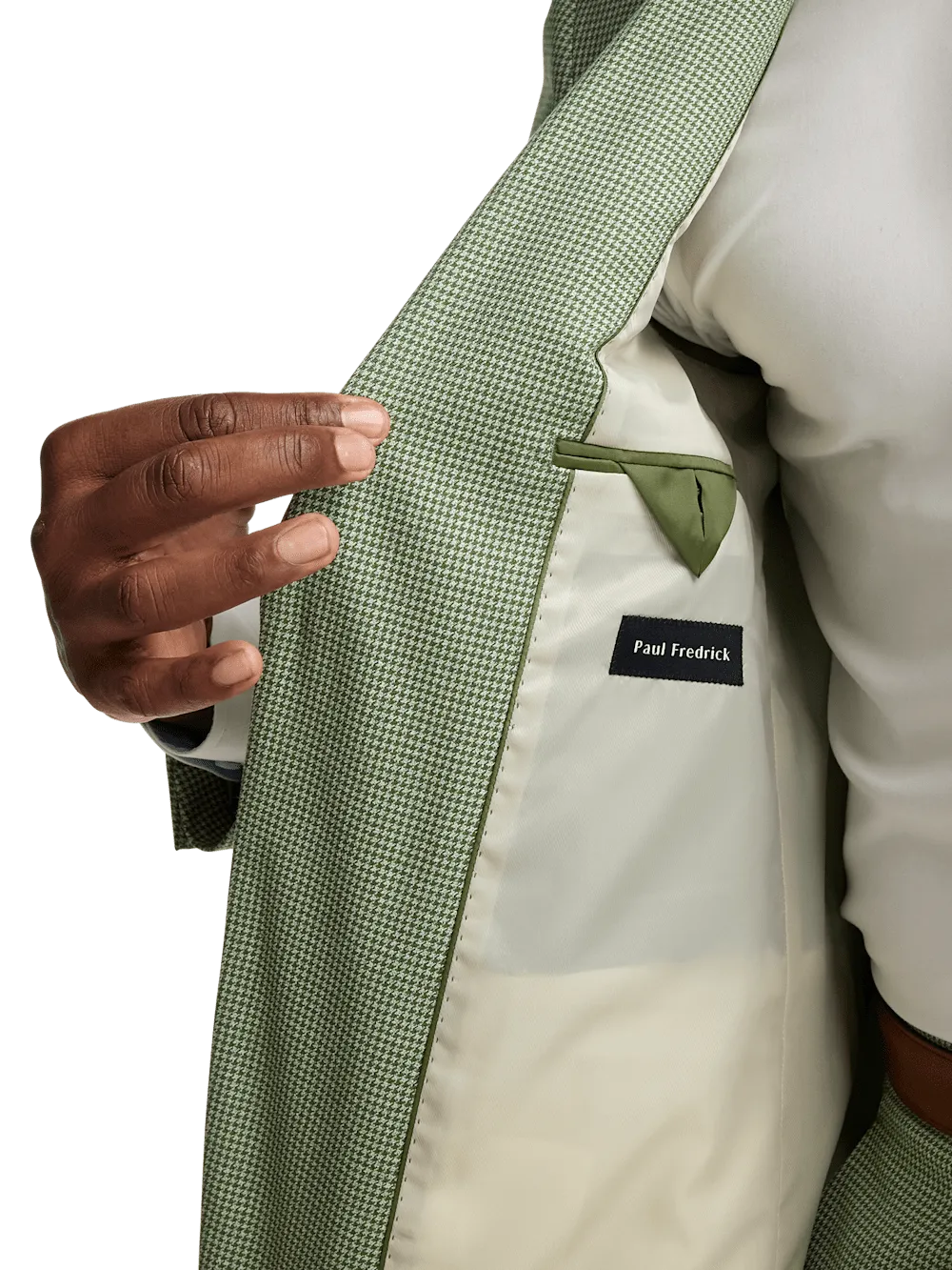 Cotton Blend Houndstooth Single Breasted Notch Lapel Suit Jacket - Green