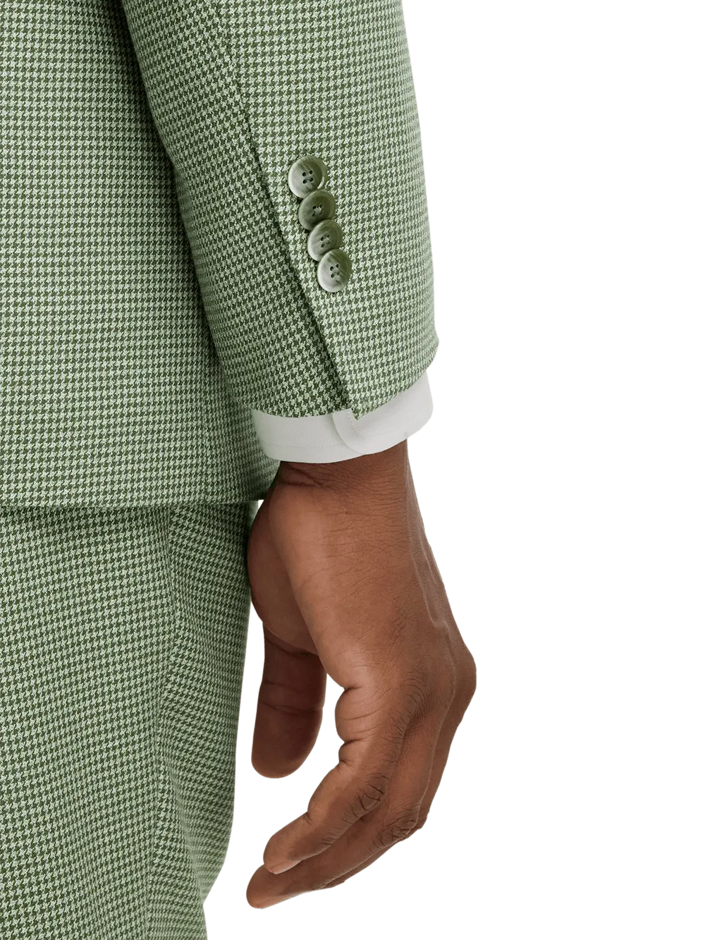 Cotton Blend Houndstooth Single Breasted Notch Lapel Suit Jacket - Green