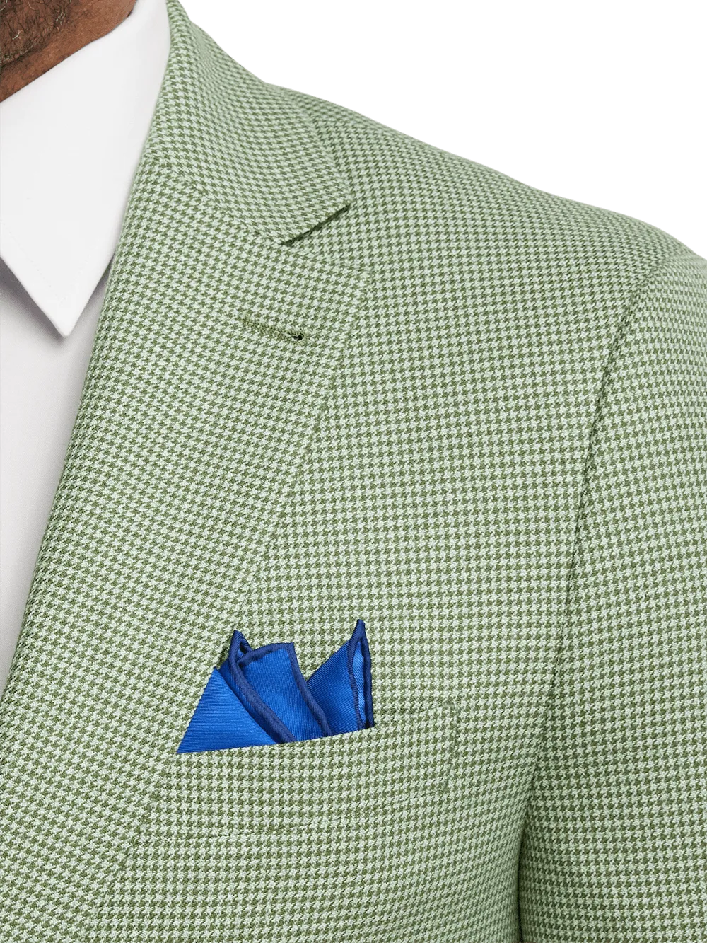 Cotton Blend Houndstooth Single Breasted Notch Lapel Suit Jacket - Green