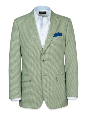 Cotton Blend Houndstooth Single Breasted Notch Lapel Suit Jacket - Green