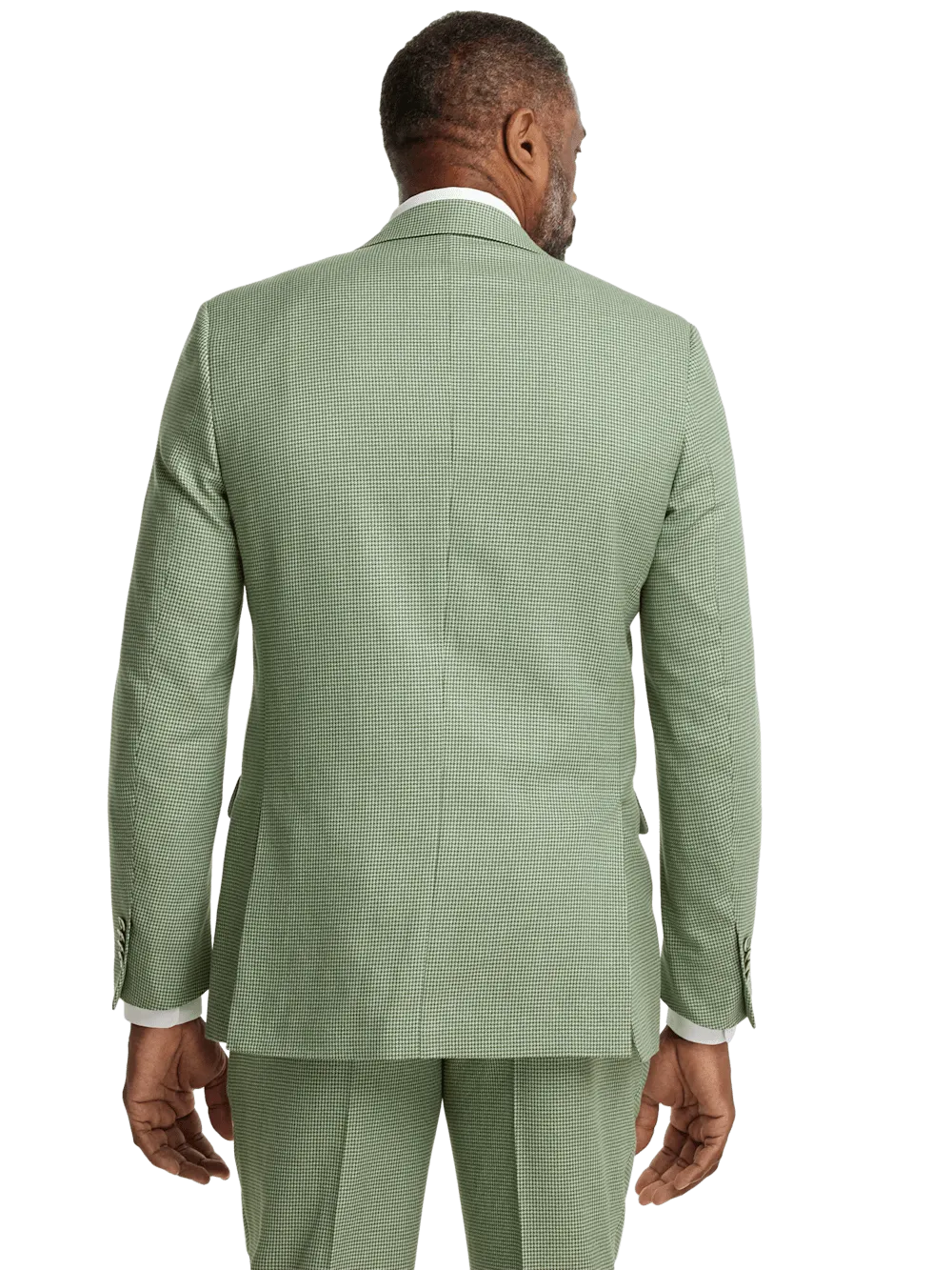 Cotton Blend Houndstooth Single Breasted Notch Lapel Suit Jacket - Green