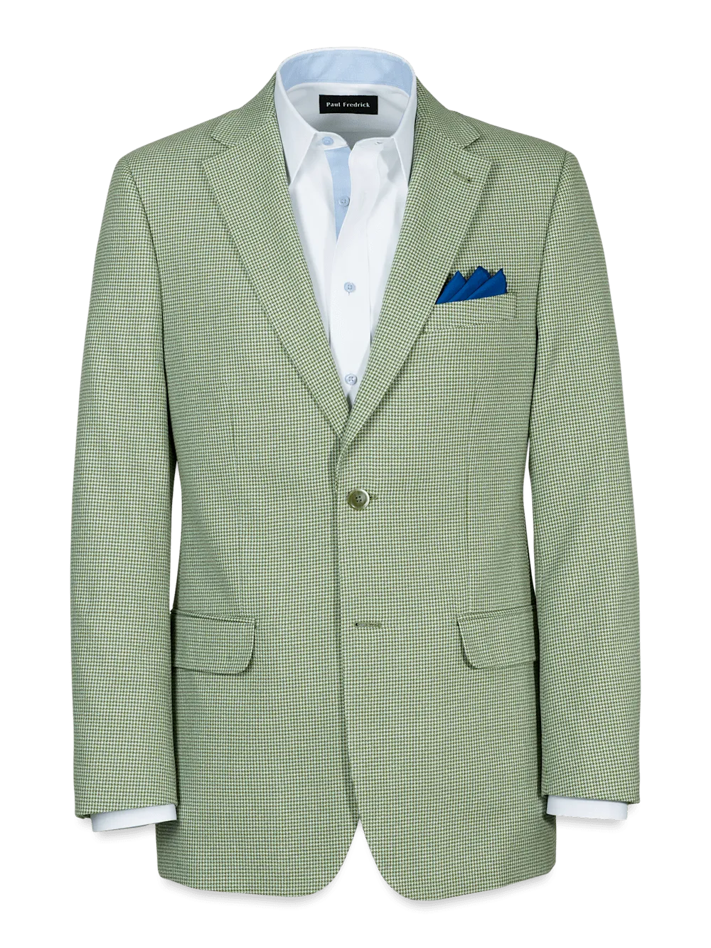 Cotton Blend Houndstooth Single Breasted Notch Lapel Suit Jacket - Green
