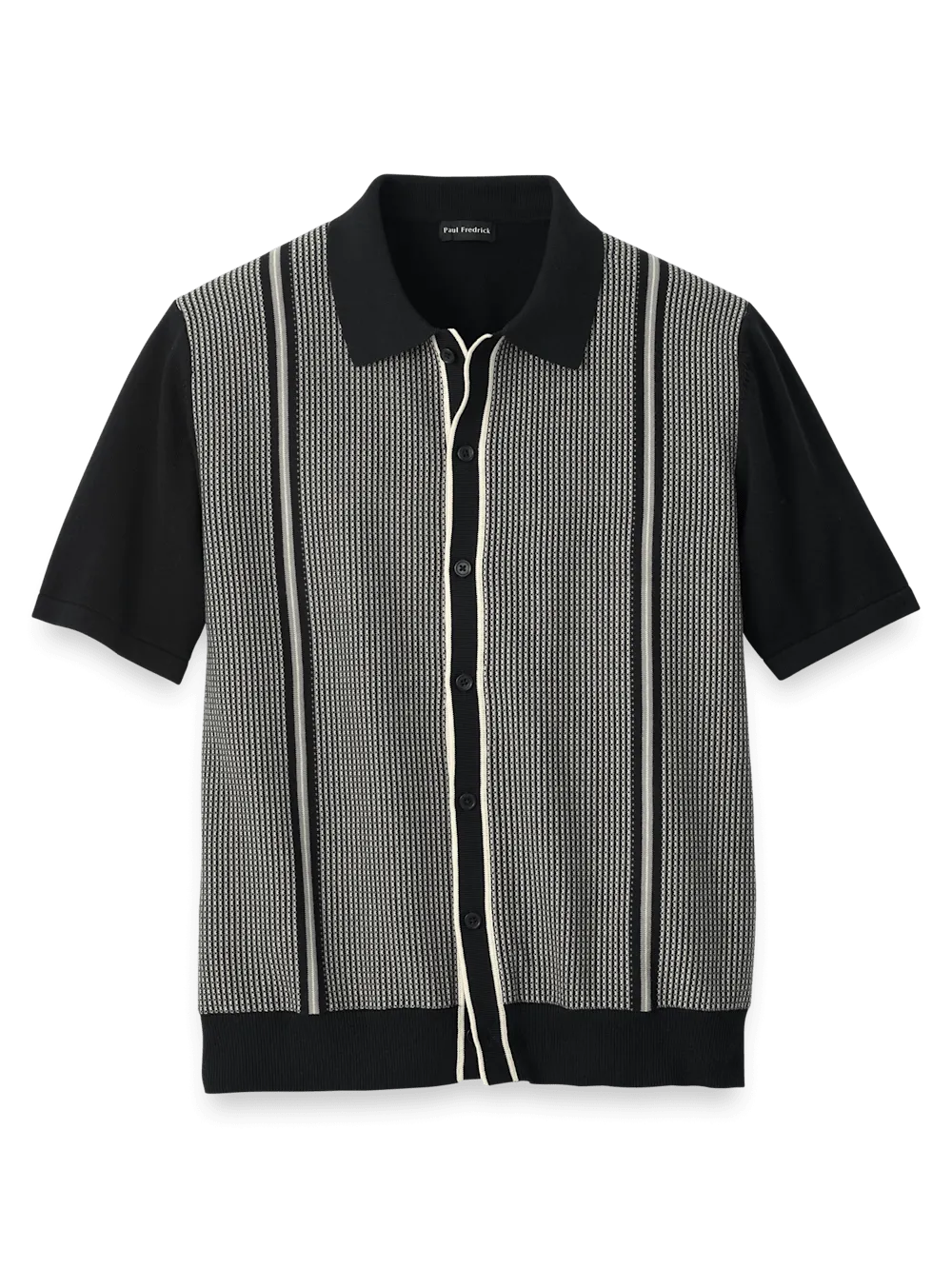 Cotton Button Front Polo - Black