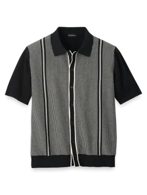 Cotton Button Front Polo - Black
