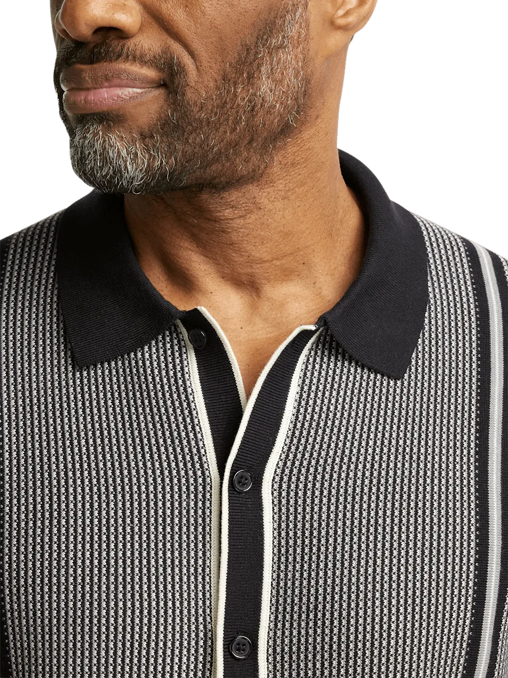 Cotton Button Front Polo - Black