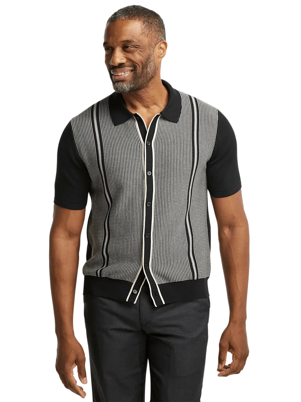 Cotton Button Front Polo - Black