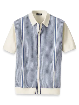 Cotton Button Front Polo - Blue