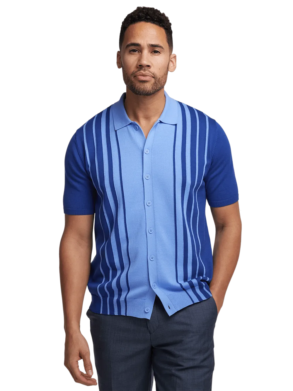 Cotton Button Front Polo - Blue