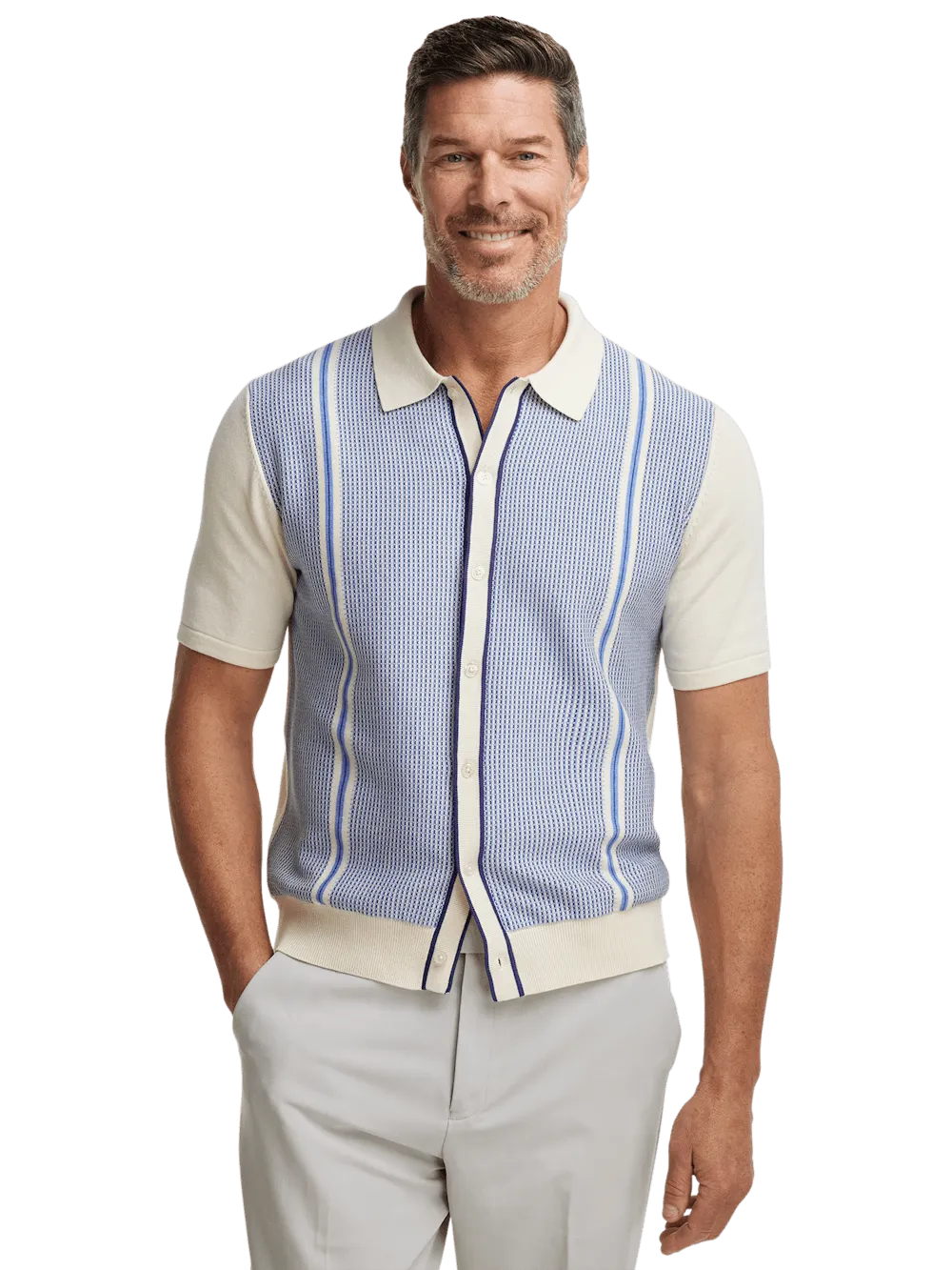 Cotton Button Front Polo - Blue