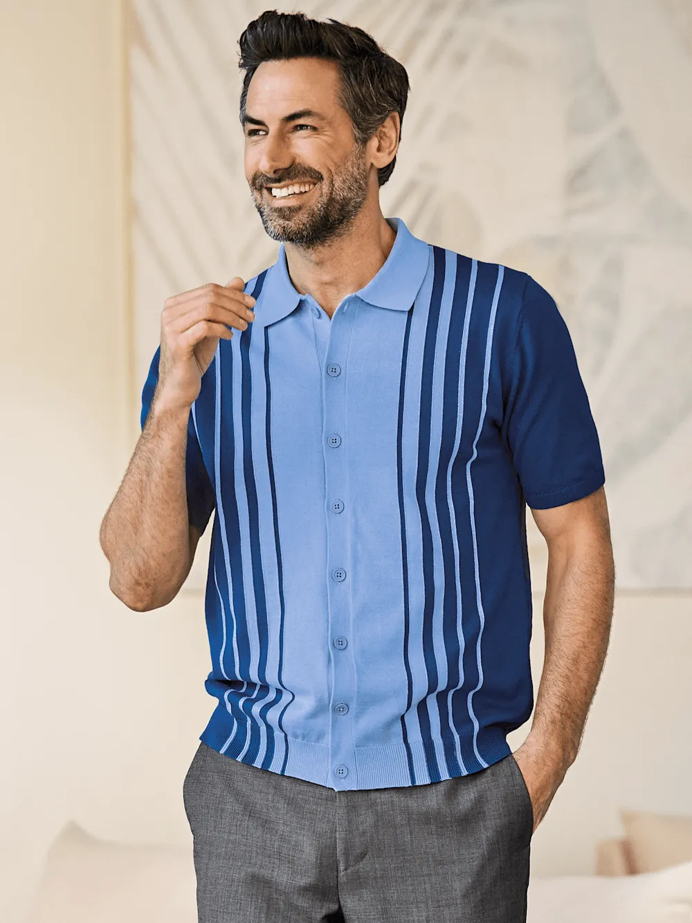 Cotton Button Front Polo - Blue