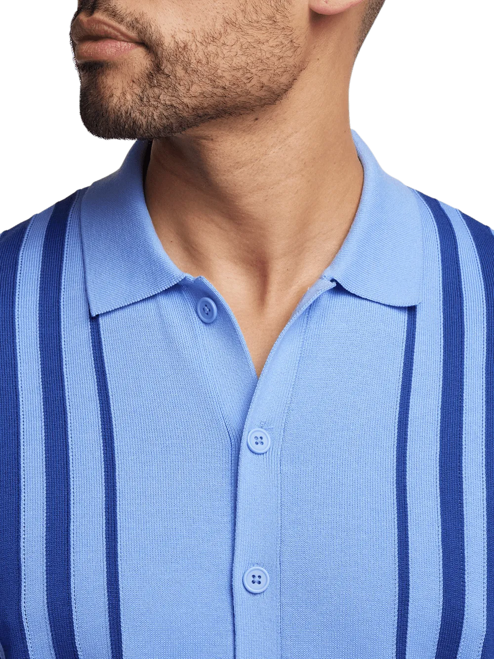 Cotton Button Front Polo - Blue