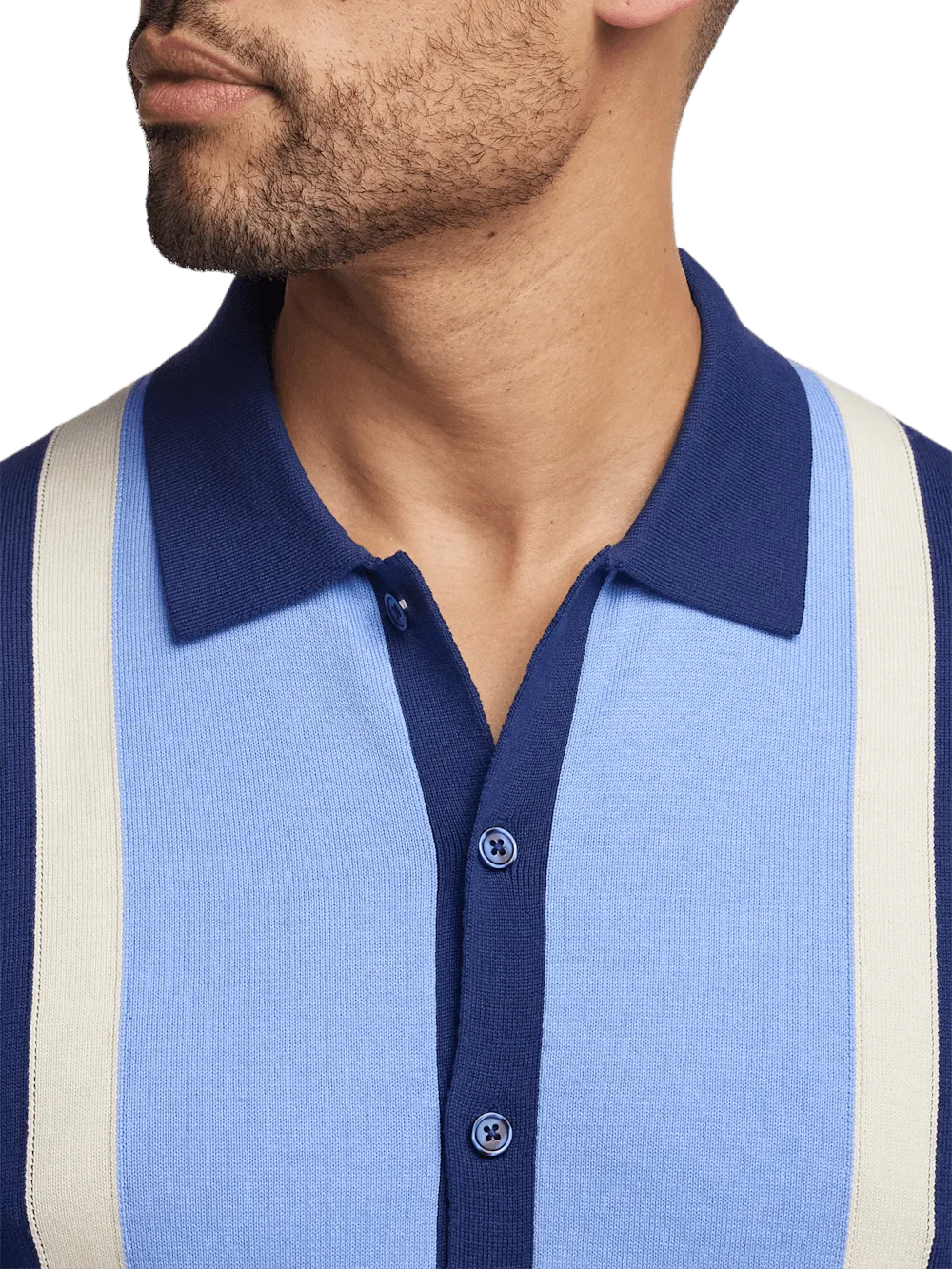 Cotton Button Front Polo - Navy
