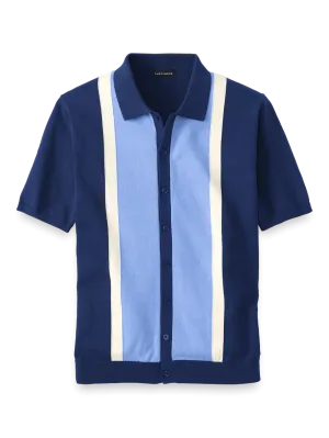 Cotton Button Front Polo - Navy