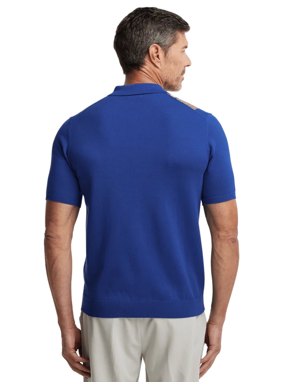 Cotton Full Zip Polo - Cobalt/yellow