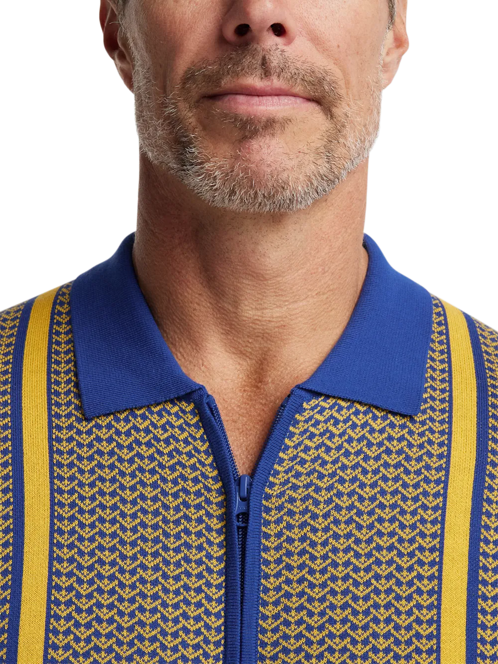 Cotton Full Zip Polo - Cobalt/yellow