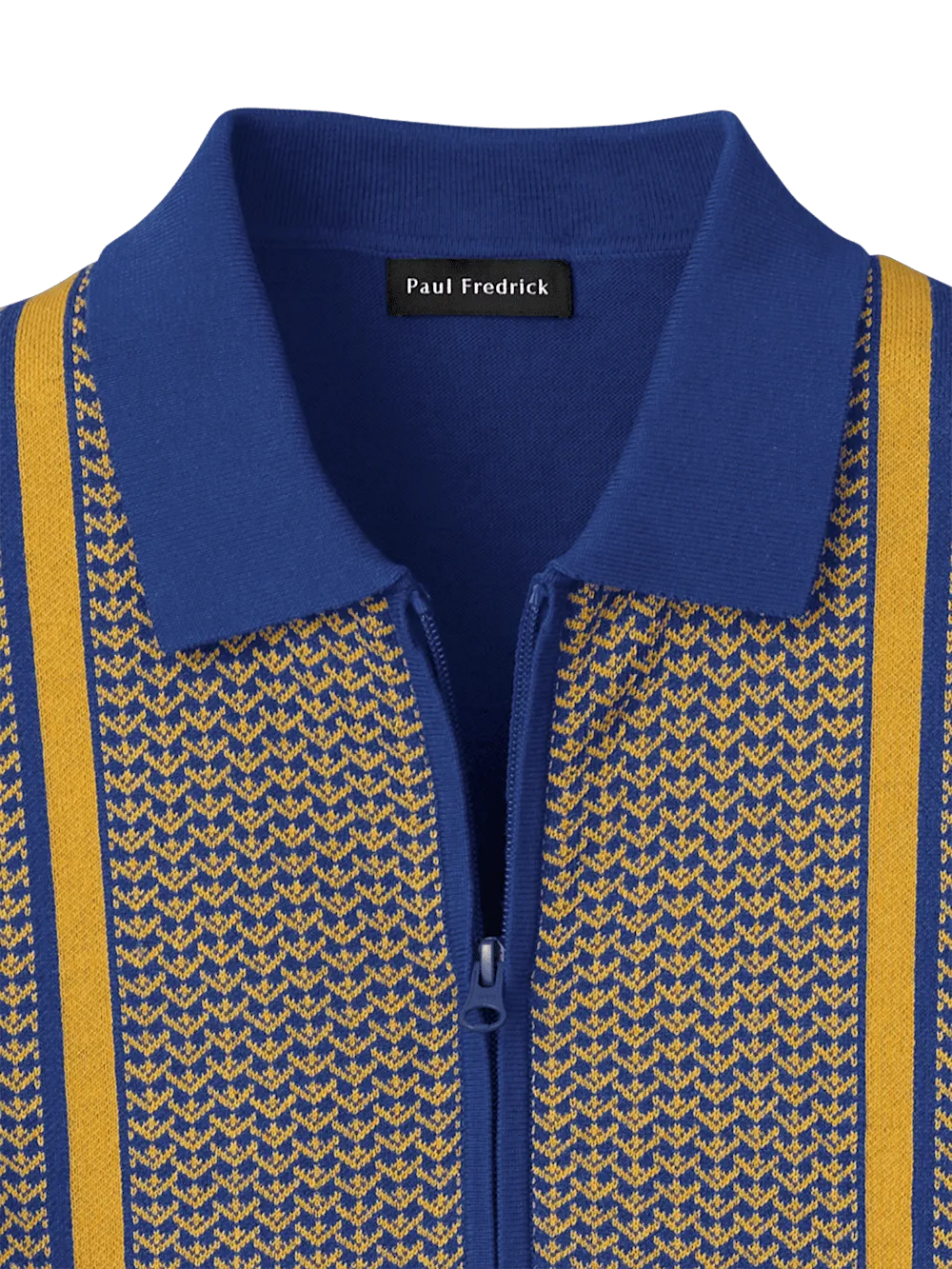 Cotton Full Zip Polo - Cobalt/yellow