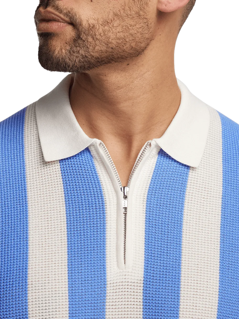 Cotton Quarter Zip Polo - Blue