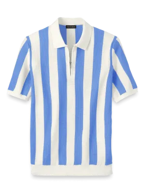 Cotton Quarter Zip Polo - Blue