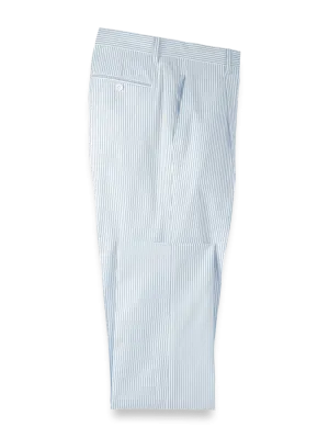 Cotton Seersucker Single Pleated Pants - Blue/white