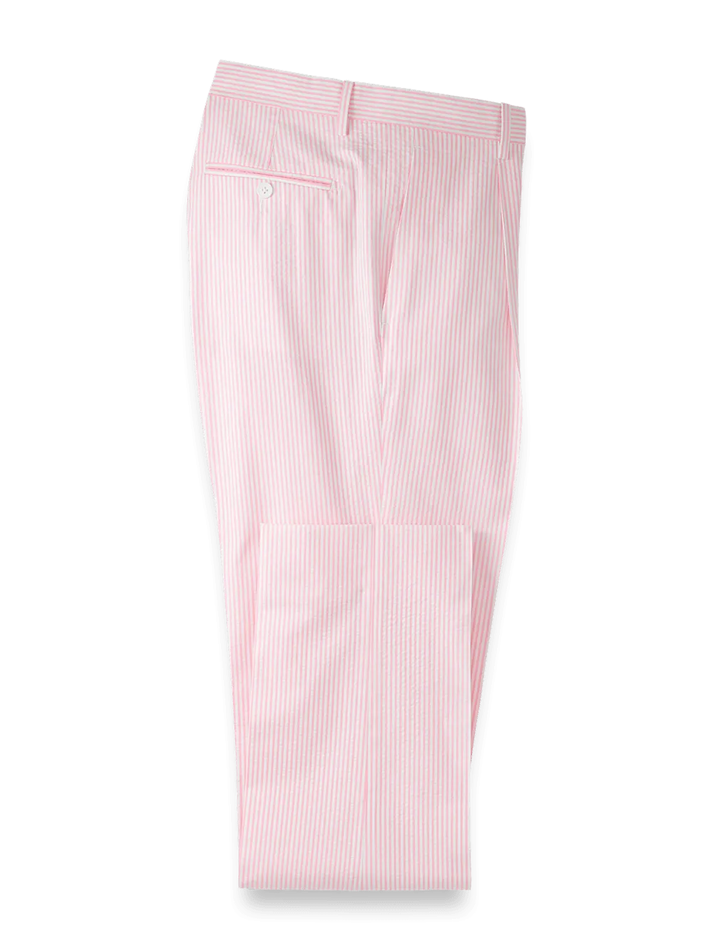 Cotton Seersucker Single Pleated Pants - Pink/white