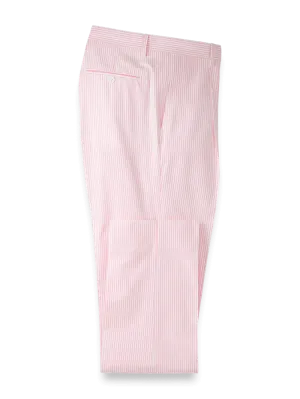 Cotton Seersucker Single Pleated Pants - Pink/white