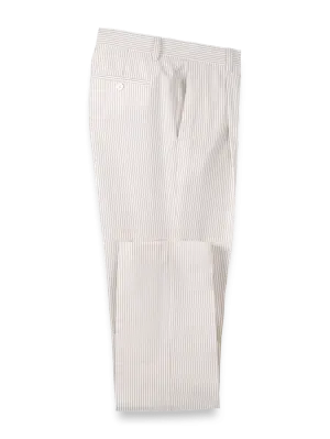 Cotton Seersucker Single Pleated Pants - Tan/white