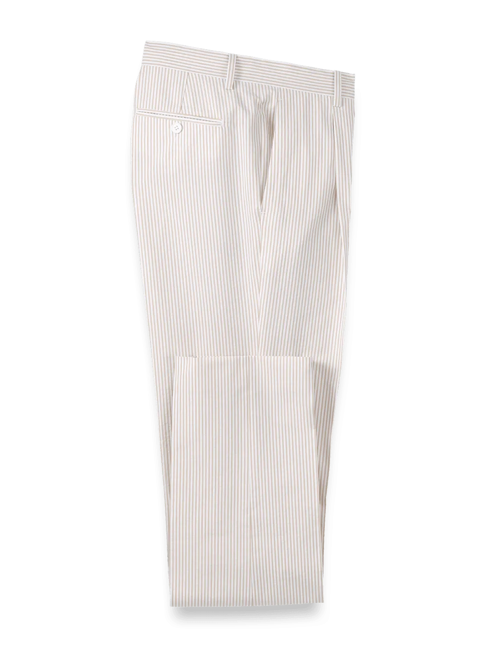 Cotton Seersucker Single Pleated Pants - Tan/white