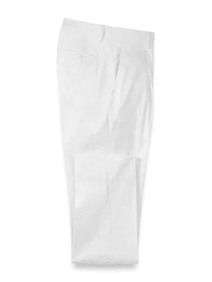 Cotton Seersucker Single Pleated Pants - White