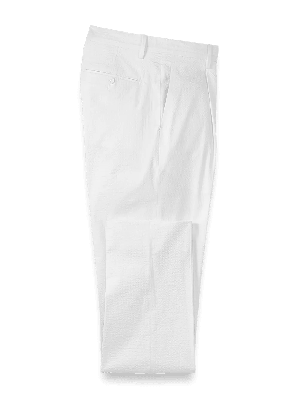Cotton Seersucker Single Pleated Pants - White