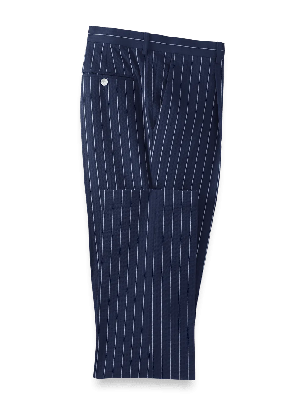 Cotton Stretch Pinstripe Seersucker Single Pleat Suit Pants - Navy