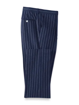 Cotton Stretch Pinstripe Seersucker Single Pleat Suit Pants - Navy