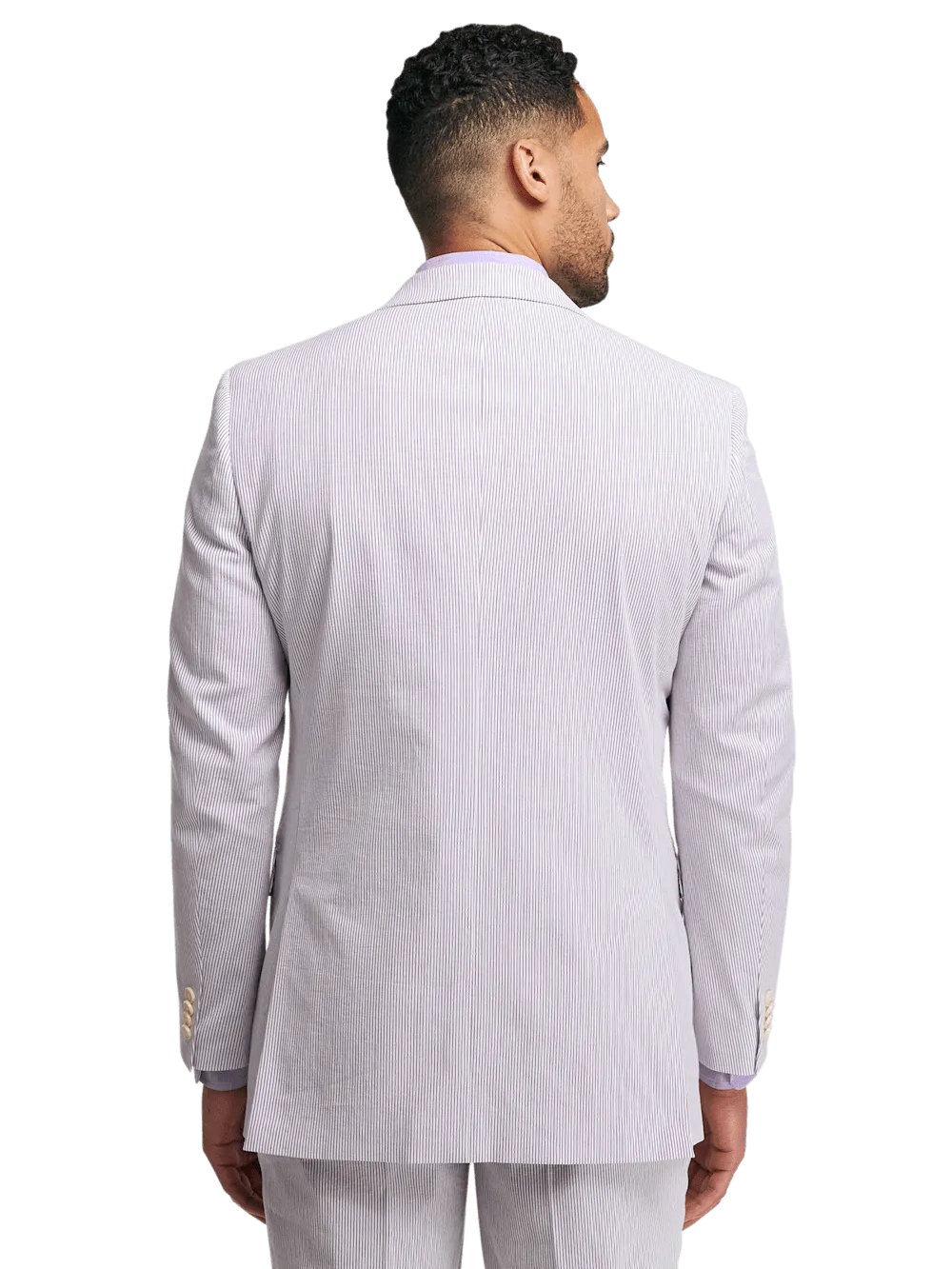 Cotton Stretch Stripe Seersucker Single Breasted Notch Lapel Suit Jacket - Purple/white