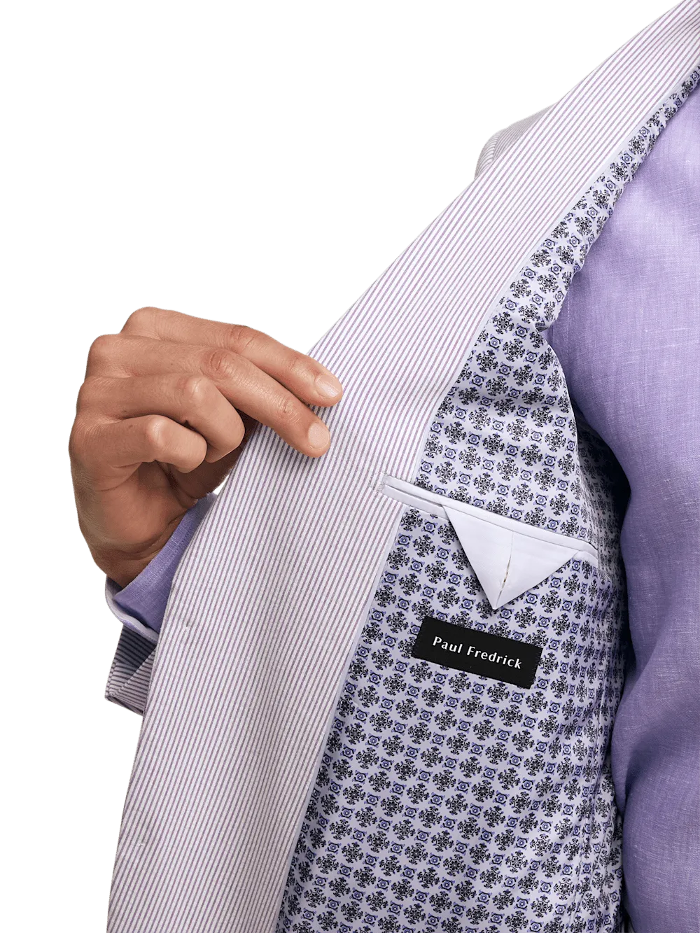 Cotton Stretch Stripe Seersucker Single Breasted Notch Lapel Suit Jacket - Purple/white