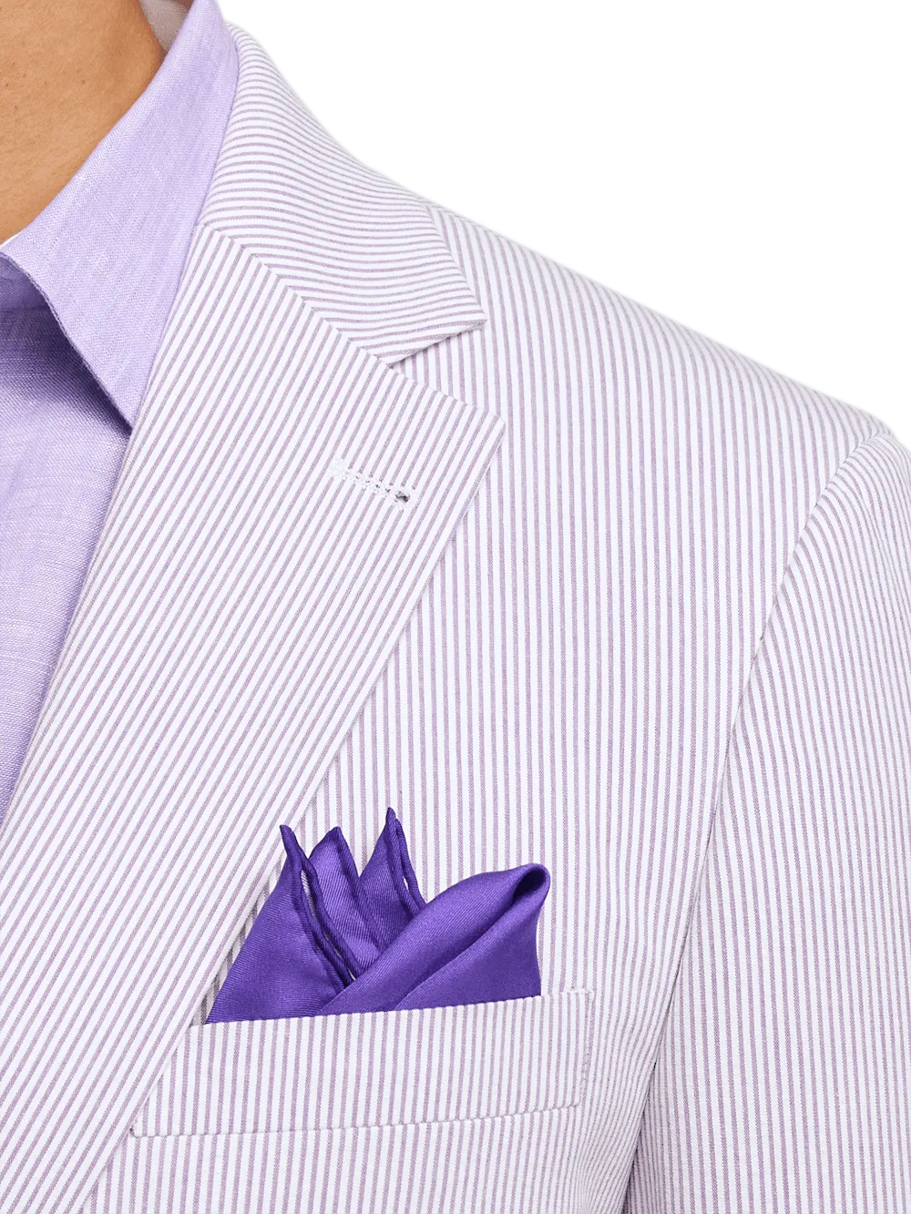 Cotton Stretch Stripe Seersucker Single Breasted Notch Lapel Suit Jacket - Purple/white